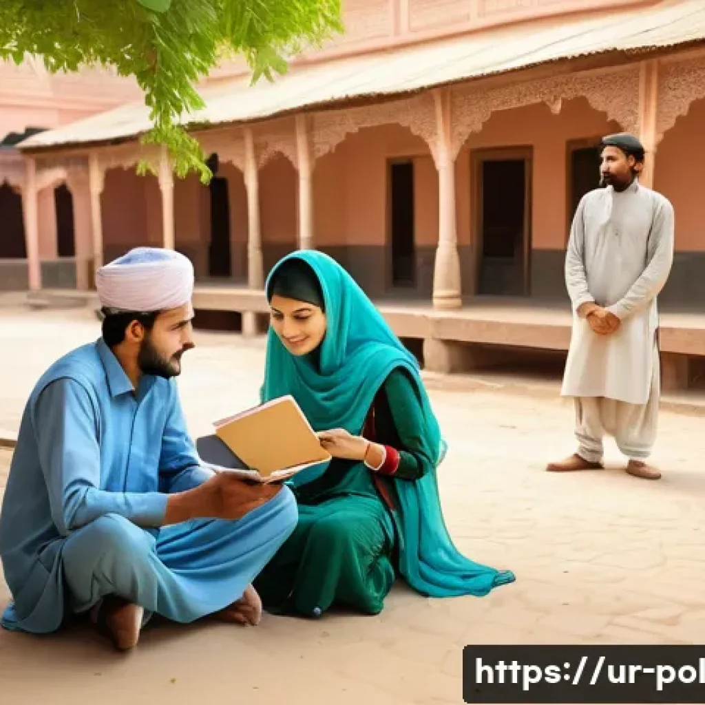 정책분석사와 사회 문제 해결 사례 연구 - A vibrant, sunny scene depicting a diverse group of Pakistani men and women, including young adults ...