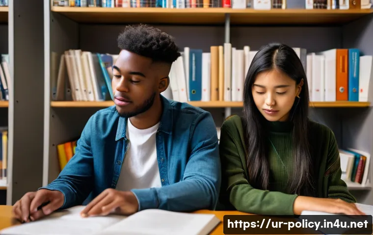 정책분석사 시험 난이도 분석 - **Prompt:** A diverse group of four young adults (two male, two female, all appearing around 18-25 y...