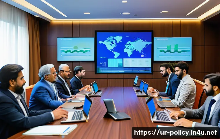정책분석사와 해외 연수 경험 - A detailed scene inside an international policy training seminar in a modern conference room in Isla...
