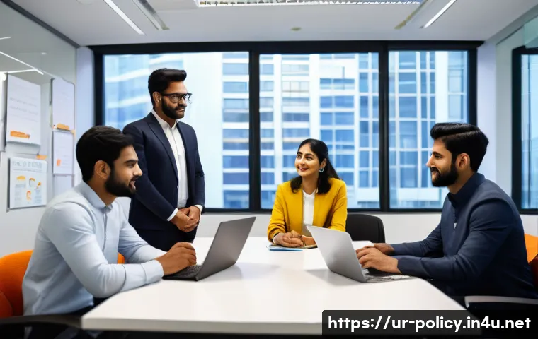 정책분석사와 변화 관리의 도전 과제 - A diverse team of South Asian professionals in a modern office setting, actively engaging in a trans...