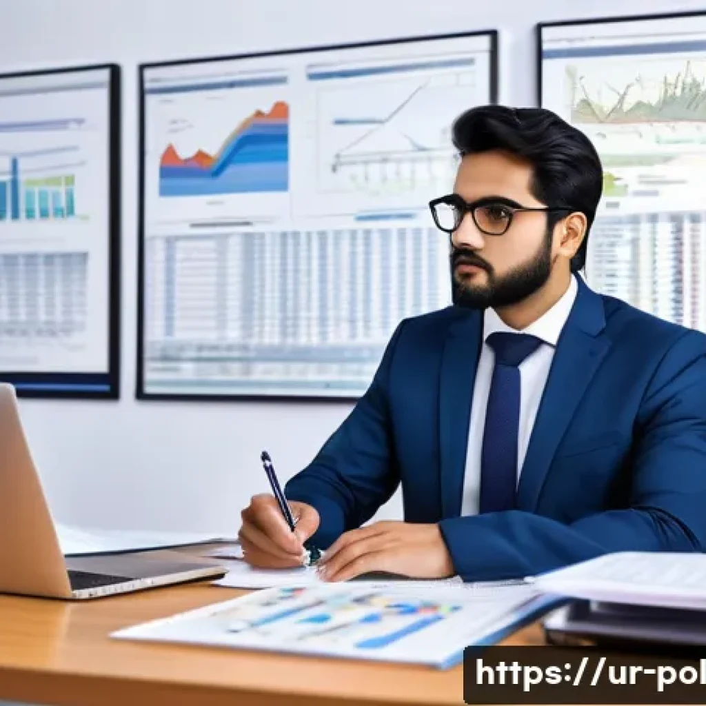 정책분석사와 직무 성과와 성공 사례 연구와 경력 개발 - A professional policy analyst working in a modern office setting, surrounded by multiple screens dis...