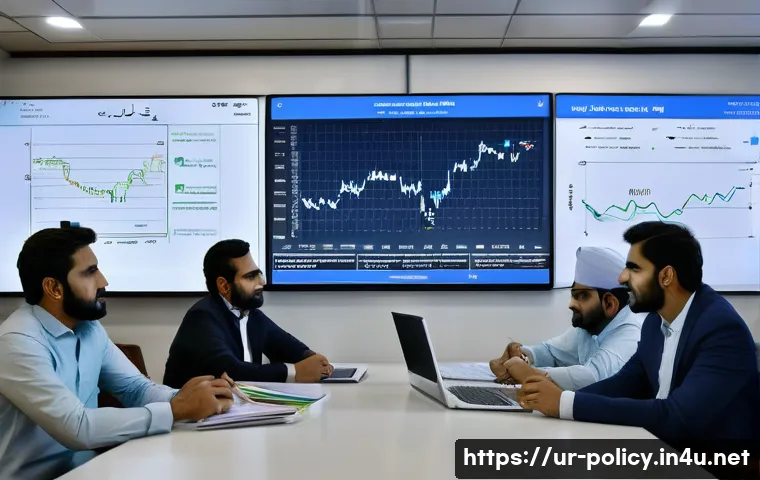 정책분석사와 데이터 품질 관리 - A modern office setting in Pakistan featuring a diverse team of professionals analyzing complex data...