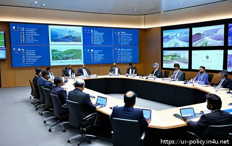 정책분석사와 국제 정책의 성공 사례 연구 - A detailed scene of an international conference room filled with diverse experts from various countr...