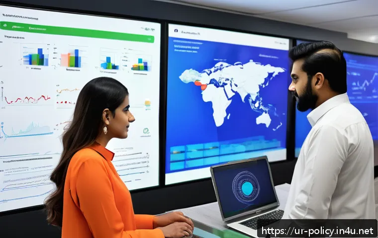 정책분석사와 직무 성과 관리 사례 - A modern government policy analysis office in Pakistan featuring a diverse team of professionals col...