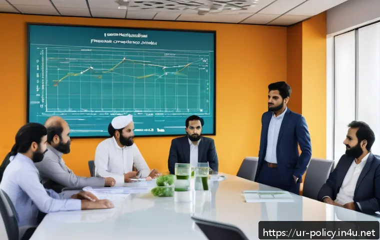 정책분석사와 조직 내 협업 사례 - A modern office environment in Karachi, Pakistan, featuring a diverse team of professionals in forma...