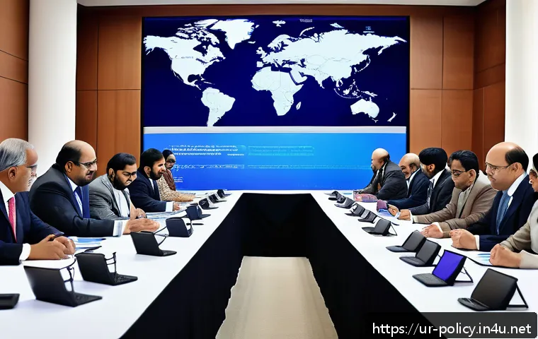 정책분석사와 국제정책 분석의 차이 - A detailed professional conference scene showing a diverse group of South Asian and Middle Eastern p...