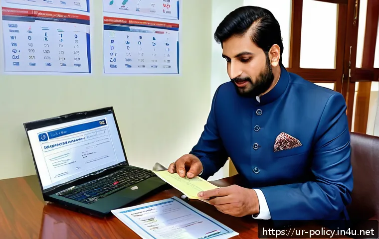 정책분석사와 자격증 유효 기간 - A professional setting showing a South Asian man in formal attire reviewing a certificate renewal do...