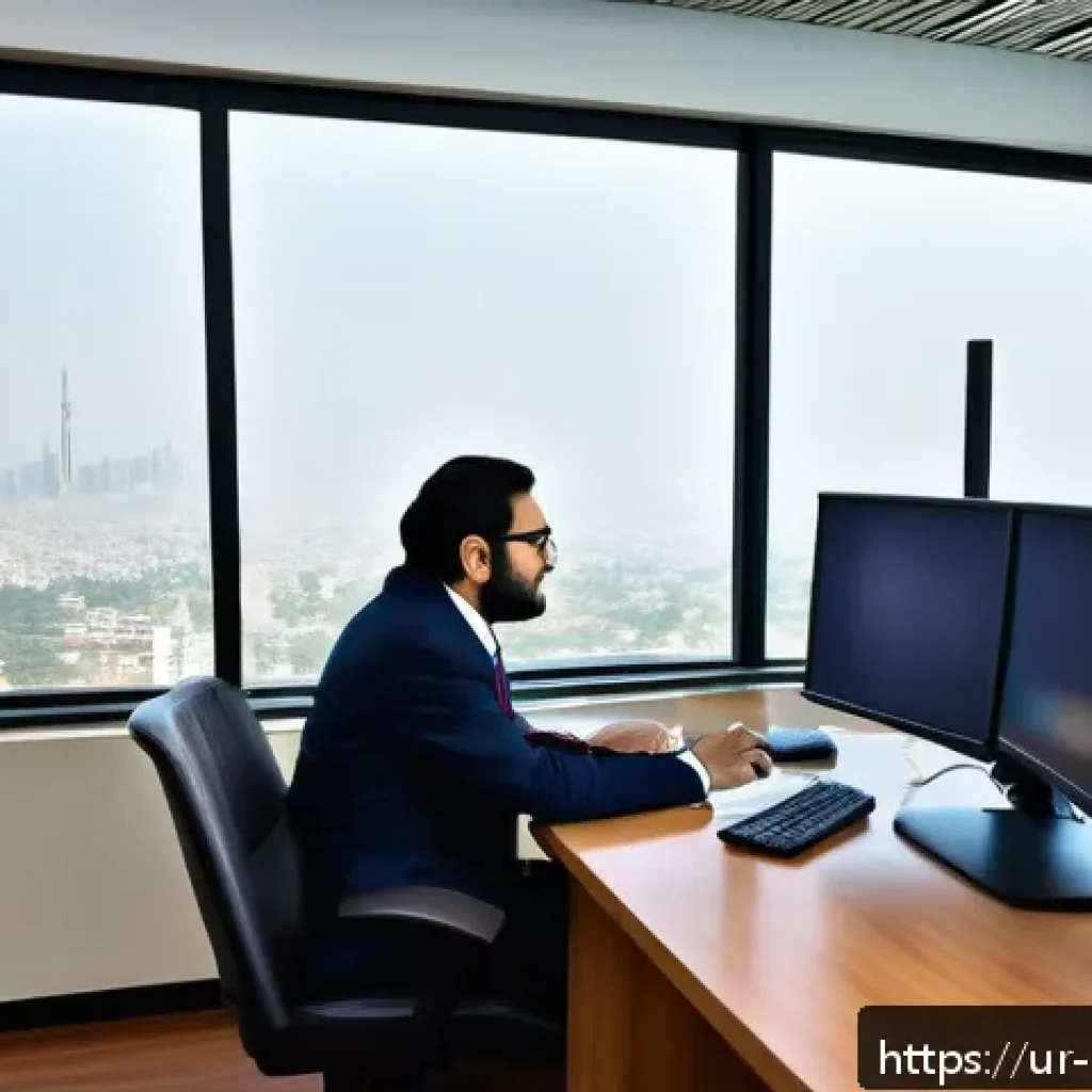 정책분석사 필수 자격증 및 추천 과정 - A professional policy analyst workspace set in a modern office in Pakistan, featuring a South Asian ...